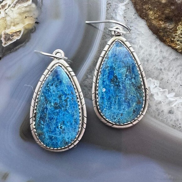 Sterling Southwestern Style Teardrop Shattuckite Dangle Earrings For Women #2 - Picture 1 of 10